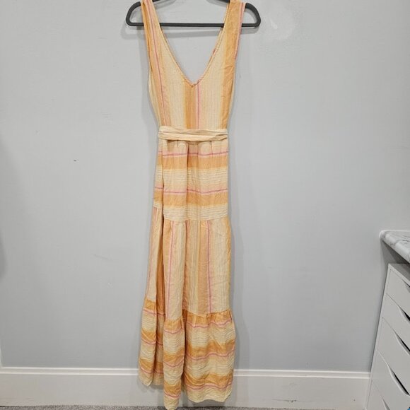 L*Space Clara Plunging Yellow Stripe Sleeveless Double M Slit Maxi Dress‎ Medium - Picture 9 of 11
